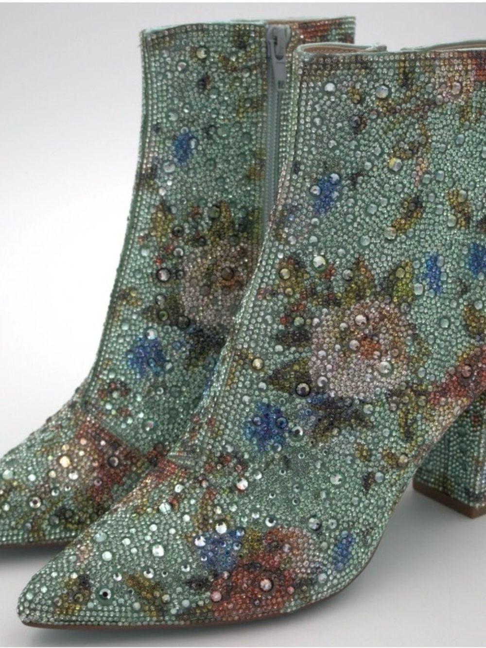 Betsey Johnson Cady Floral Rhinestone Booties Mint Crystal Embellished dopamine